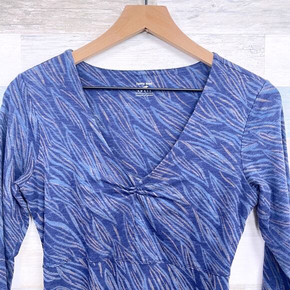 Horny Toad & Co Cinch V Neck Tencel Jersey Dress Blue 3/4 Sleeve Womens Small - Picture 2 of 6